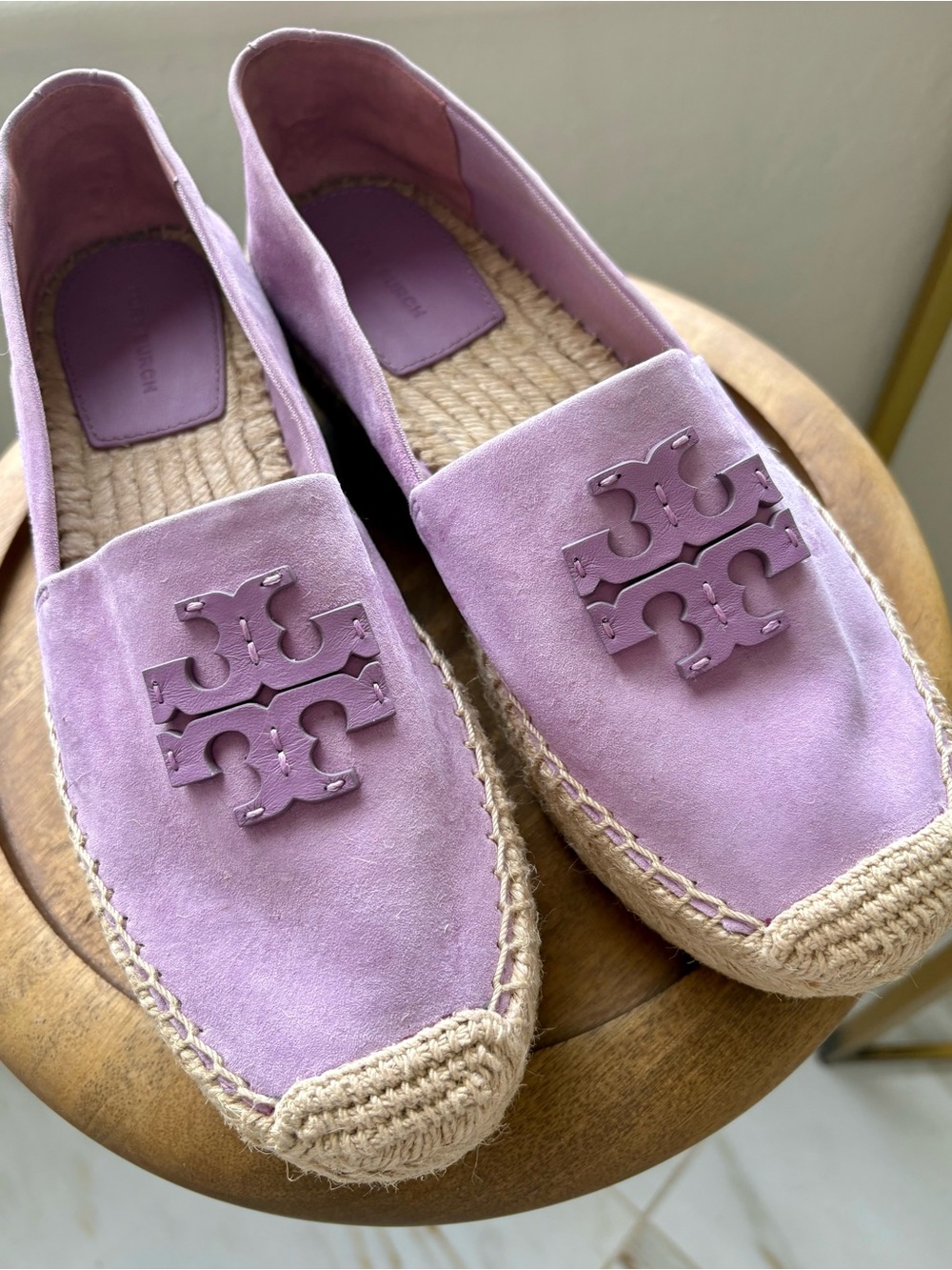 NEW Tory Burch Lavender Suede Espadrille Loafers Logo Platforms Freesia 8